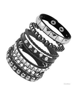 Studded Faux Leather Cuff Bracelets 4 Pc Set Punk Goth Wristbands